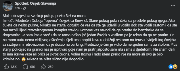 Oprez na bh. cestama: Putnica opisala sumnjiv incident između Modriče i Doboja